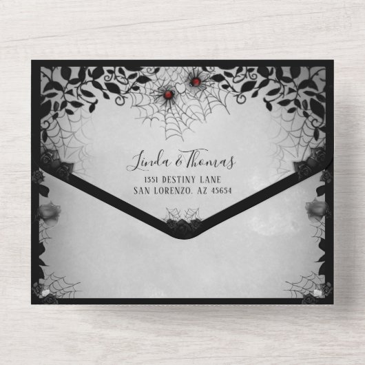 Invitation Tout En Un Spider Love Grey & Black Gothique Floral Halloween (Verso)