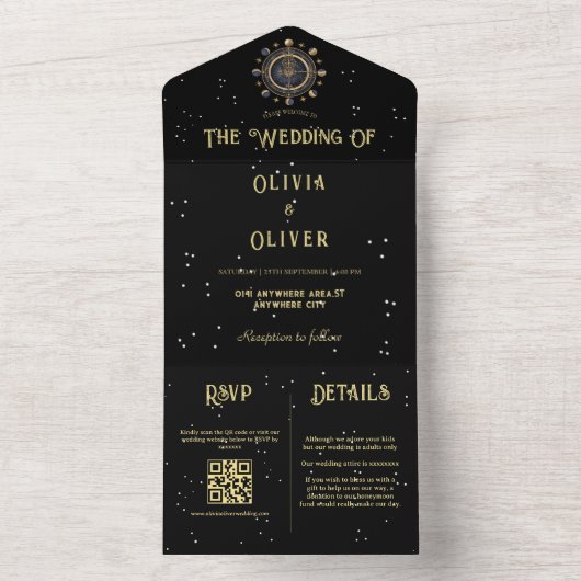 Invitation Tout En Un Star céleste QR code astrologie thème mariage (À l'intérieur)