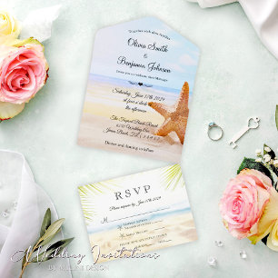 Invitation Tout En Un Starfish moderne Tropical Summer Beach Mariage