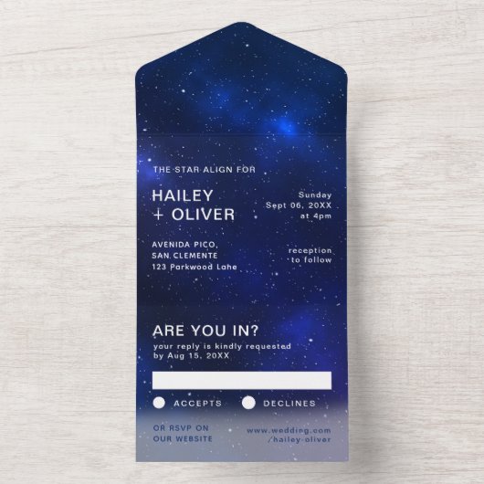 Invitation Tout En Un Starry Galaxy Blue Night Sky Mariage (À l'intérieur)