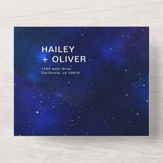 Invitation Tout En Un Starry Galaxy Blue Night Sky Mariage (Verso)