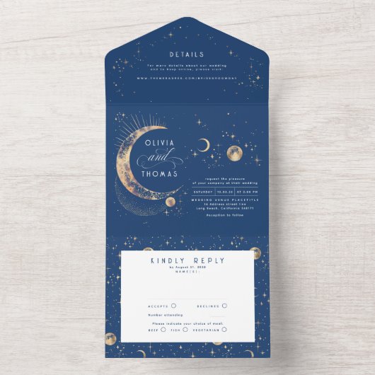 Invitation Tout En Un Stars de lune mystique céleste Halo Mariage (À l'intérieur)