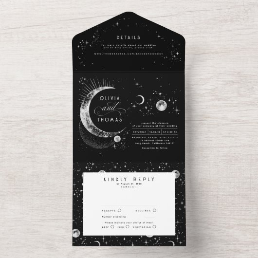 Invitation Tout En Un Stars de lune mystique céleste Halo Mariage (À l'intérieur)