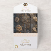 Invitation Tout En Un Steampunk, Fleurs et Plumes Mariage (Dehors)