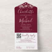 Invitation Tout En Un String Lights Burgundy Script QR Code Mariage (À l'intérieur)