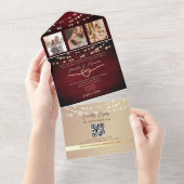 Invitation Tout En Un String Lights Gold et Mariage Bourgogne (Déchirure)