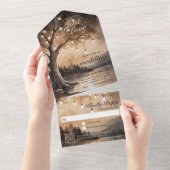 Invitation Tout En Un String Lights Romantic Country QR Code Mariage (Déchirure)