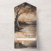 Invitation Tout En Un String Lights Romantic Country QR Code Mariage (À l'intérieur)