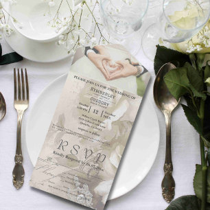 Invitation Tout En Un Style d'aquarelle romantique Crème blanche Rose Ph