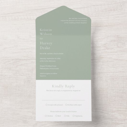 Invitation Tout En Un Style Sage Green Mariage moderne (À l'intérieur)