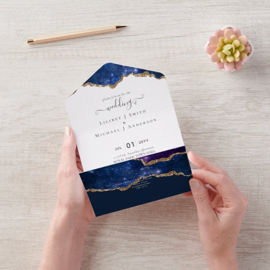 Invitation Tout En Un Sublime Agate Bleu Or ENSEMBLE DE MARIAGE (Vidéo)