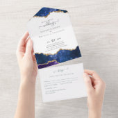 Invitation Tout En Un Sublime Agate Blue Gold MARIAGE SUITE (Déchirure)