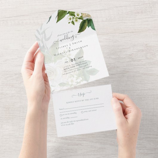 Invitation Tout En Un Sublime Suite de mariage Roses Bleu Poussiéreux et (Déchirure)