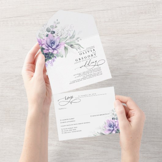 Invitation Tout En Un Succulents Mariage Feuille verdure et argent (Déchirure)