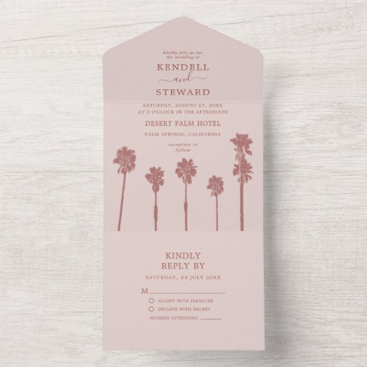 Invitation Tout En Un Suite Mariage Romance Palm Tree (À l'intérieur)