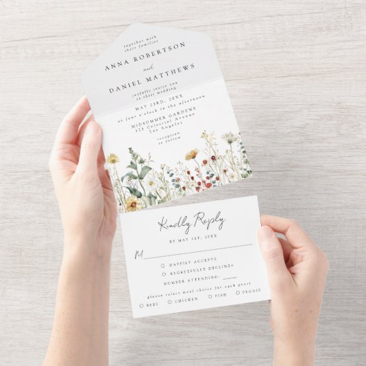 Invitation Tout En Un Summer Wildflower Field Wedding (Déchirure)