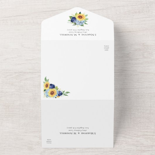 Invitation Tout En Un Sunflower Dusty Blue Floral Mariage botanique (Dehors)