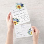 Invitation Tout En Un Sunflower Dusty Blue Floral Mariage botanique (Déchirure)