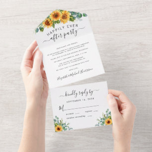 Invitation Tout En Un Sunflower Eucalyptus Aquarelle Réception de mariag