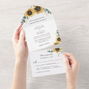 Invitation Tout En Un Sunflower Eucalyptus Mariage botanique