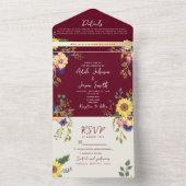 Invitation Tout En Un Sunflower Fall Fleur sauvage Bourgogne Mariage (À l'intérieur)