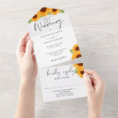 Invitation Tout En Un Sunflower Floral Élégant Mariage Script (Déchirure)