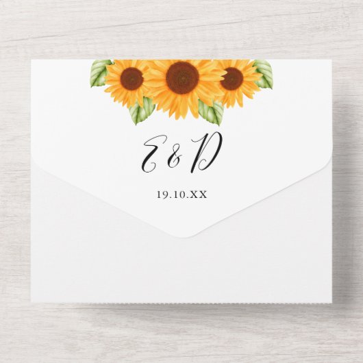 Invitation Tout En Un Sunflower Floral Élégant Mariage Script (Verso)