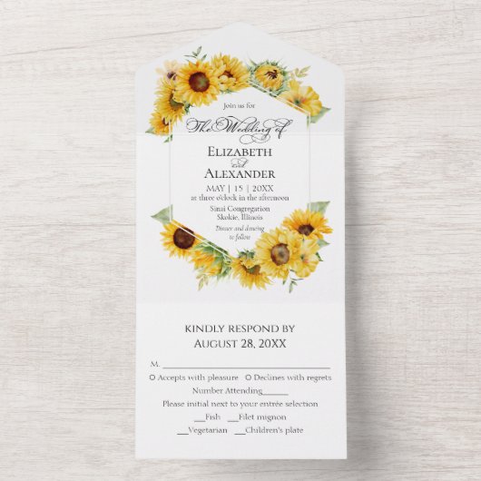 Invitation Tout En Un Sunflower Géométrique Automne Mariage photo Automn (À l'intérieur)