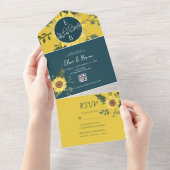 Invitation Tout En Un Sunflowers Boho Green Mariage QR Code (Déchirure)