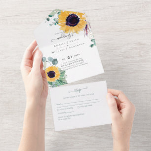 Invitation Tout En Un Sunflowers Eucalyptus Mariage de verdure