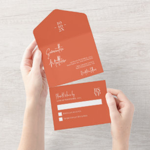 Invitation Tout En Un Sunset Orange Simple Moderne Minimaliste Mariage