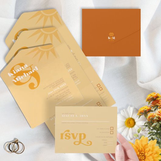 Invitation Tout En Un Sunshine Typography Mariage Butter/Orange ID1048