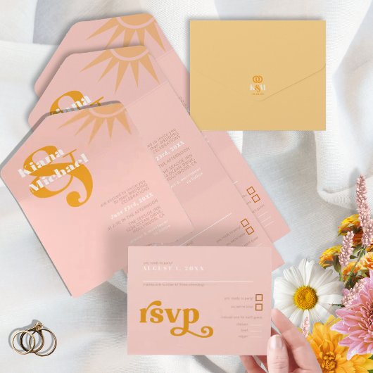Invitation Tout En Un Sunshine Typography Mariage Pink/Butter ID1048