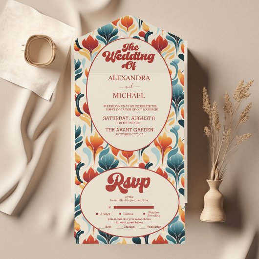 Invitation Tout En Un Super Retro les années 70 Floral Mariage