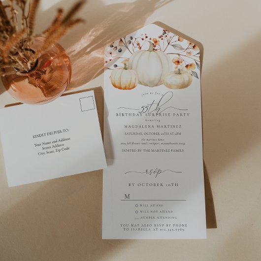 Invitation Tout En Un SURPRISE PARTY 55e anniversaire Citrouille Automne