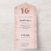 Invitation Tout En Un Sweet 16 rose or brush fête RSVP (À l'intérieur)