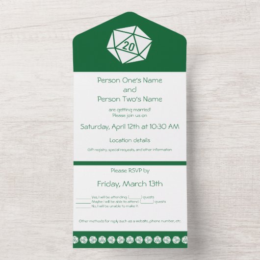 Invitation Tout En Un Table chic en vert (À l'intérieur)
