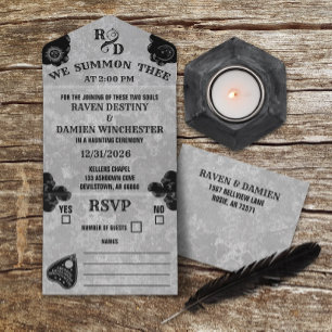 Invitation Tout En Un Tableau de spiritisme gothique, mariage d'Hallowee