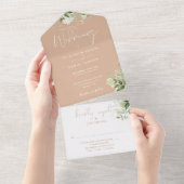 Invitation Tout En Un Tan Botanical Greenery Monogram Mariage (Déchirure)