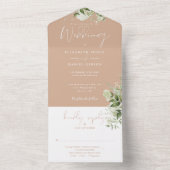 Invitation Tout En Un Tan Botanical Greenery Monogram Mariage (À l'intérieur)