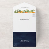 Invitation Tout En Un Tangerine rustique Citrus Orange Mariage bleu mari (Dehors)