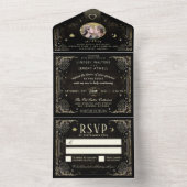 Invitation Tout En Un Tarot d'Halloween Noir & Or Photo "Ensemble Avec" (À l'intérieur)