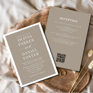 Invitation Tout en un Taupe Boho QR Code Mariage