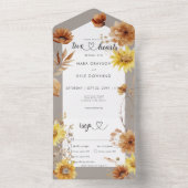 Invitation Tout En Un Taupe de tournesol d'automne rustique et dîner bla (À l'intérieur)