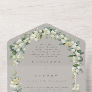 Invitation Tout En Un Taupe Snowberry+Eucalyptus Réception de mariage un