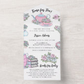 Invitation Tout En Un Tea Party Baby shower bleu et rose (À l'intérieur)