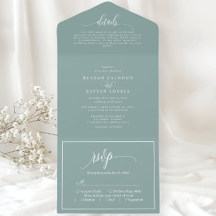Invitation Tout En Un Teal Poussiéreux Écriture Simple Moderne