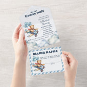 Invitation Tout En Un Teddy Bear Avion Ballons Baby shower garçon (Déchirure)