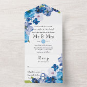 Invitation Tout En Un teintes du Mariage floral bleu (À l'intérieur)