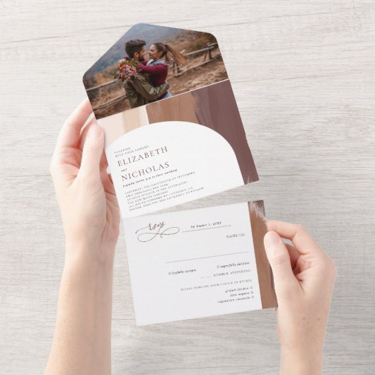 Invitation Tout En Un Terra Cotta épicée moderne | Mariage Boho (Déchirure)